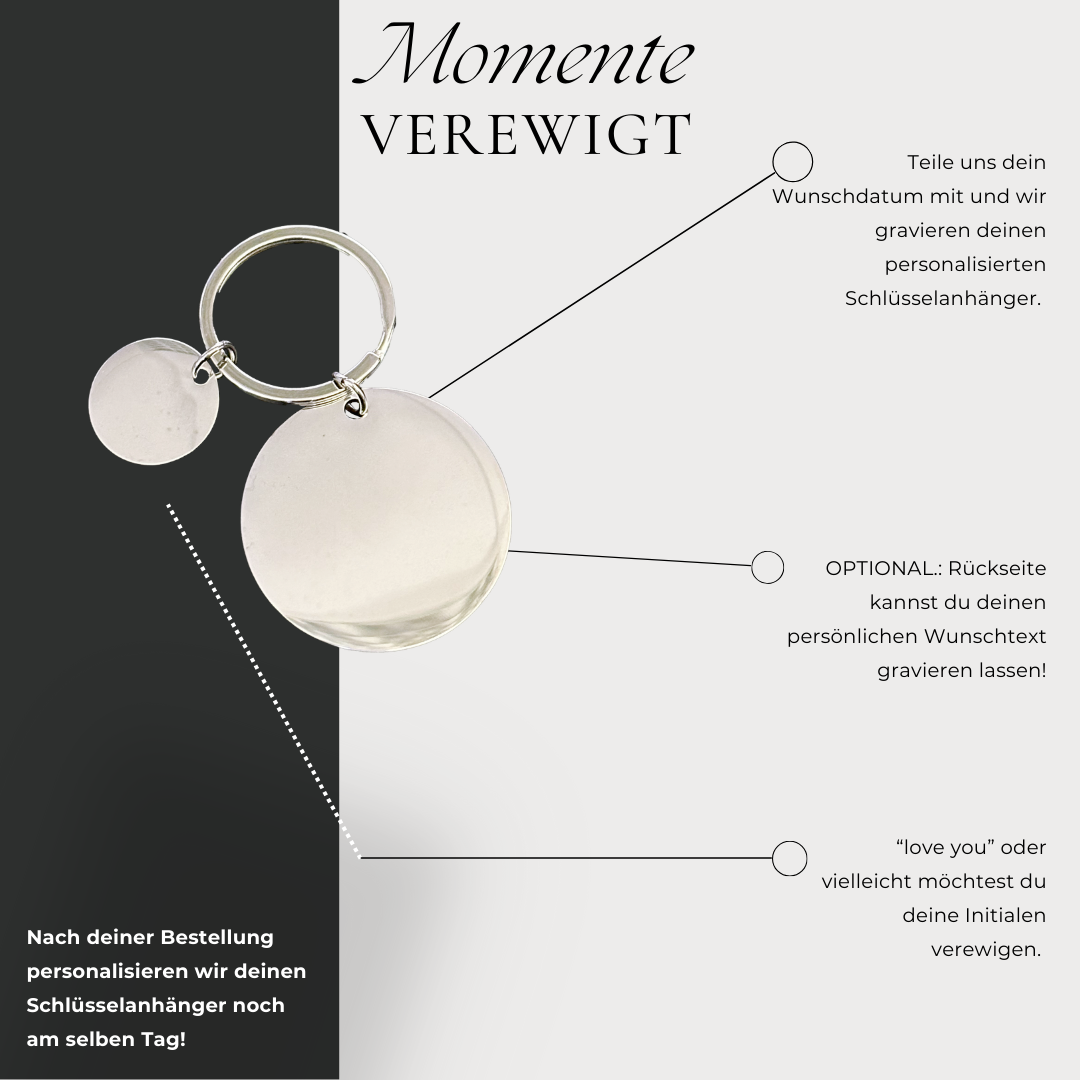 Schlüsselanhänger Kreis Gravur - personalisierbares Geschenk Hochzeit Jahrestag