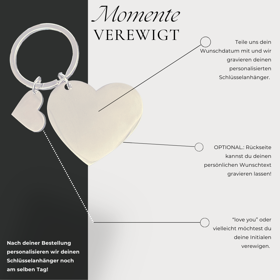 Schlüsselanhänger Herz Gravur - personalisierbares Geschenk Hochzeit Jahrestag